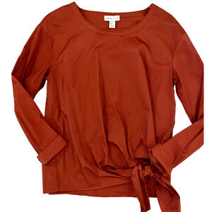 ADRIENNE VITTADINI rust burnt Orange Stretch Cotton Tie Waist tunic Top SMALL